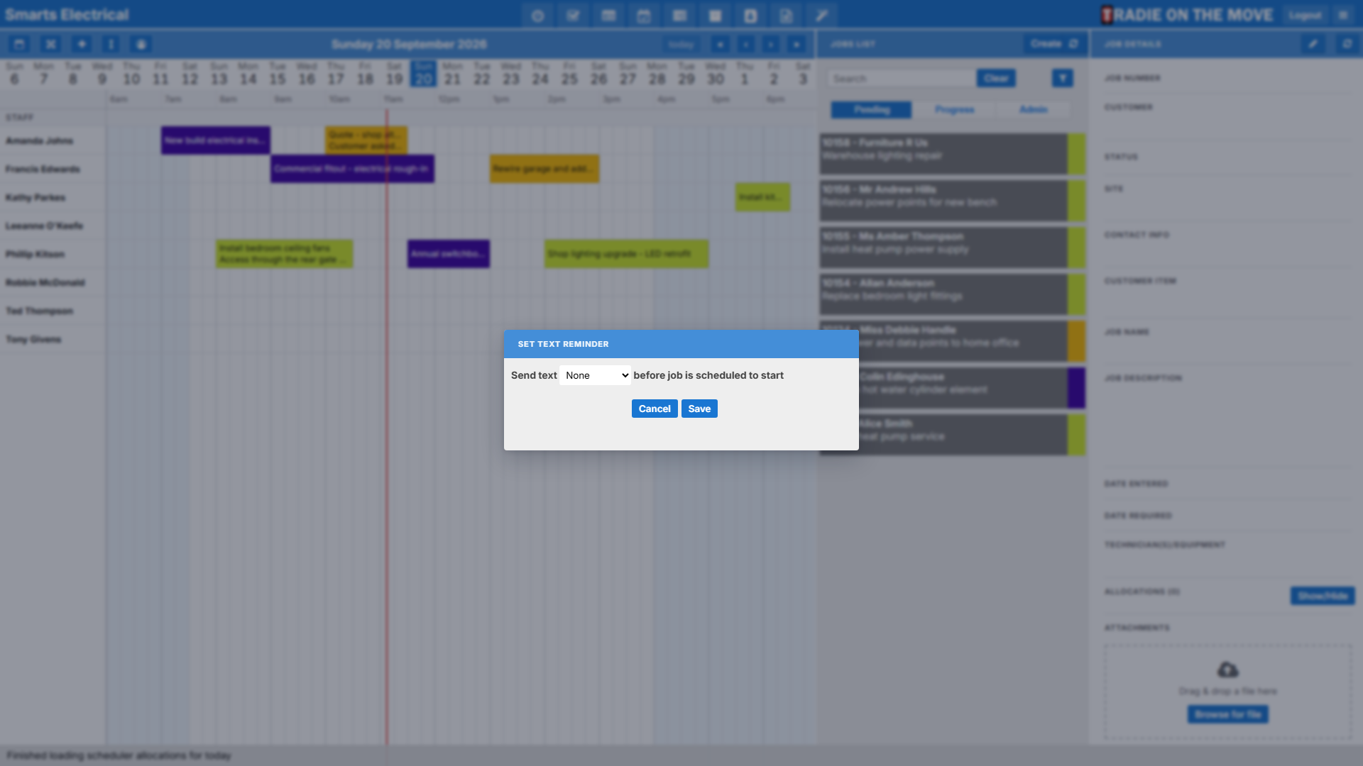 The Set Text Reminder dialog