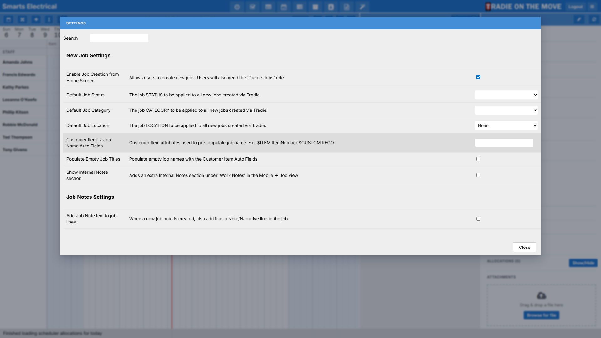 The Settings (module configuration) screen