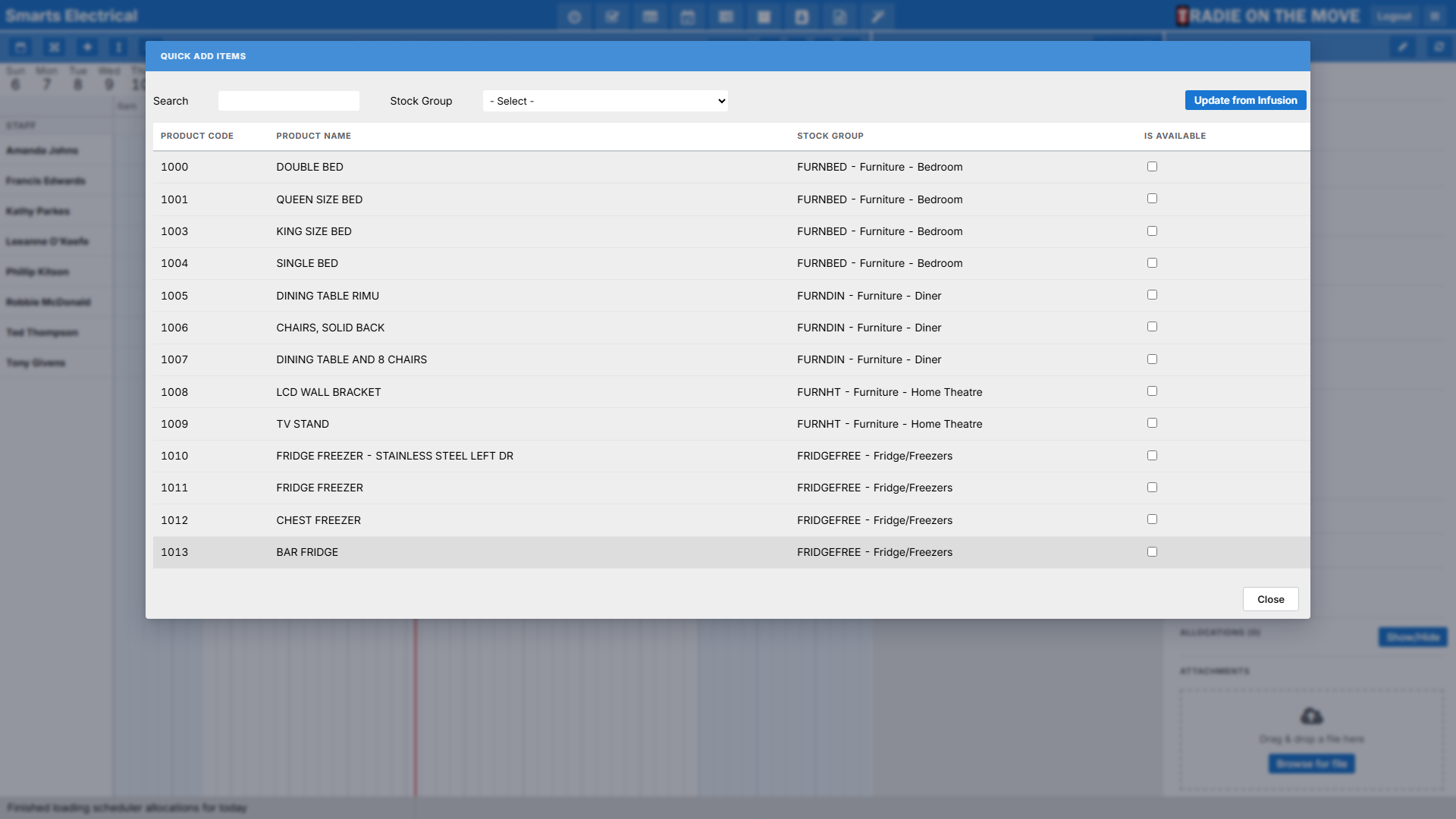 The 'Quick Add' Products settings screen