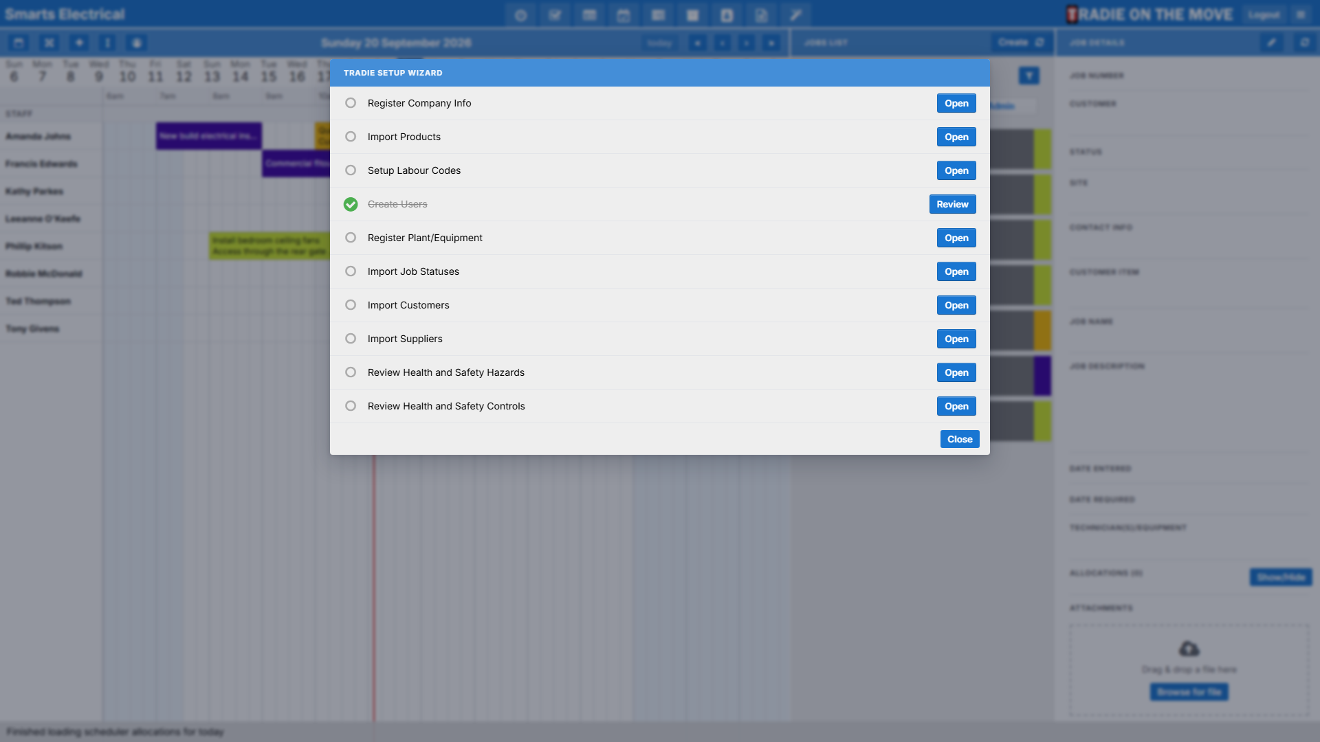 The Setup Wizard screen