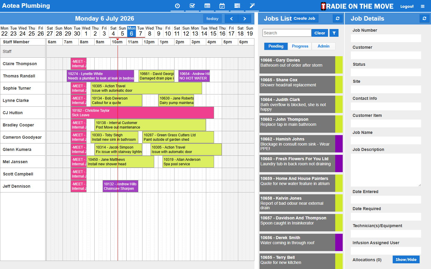 TradieOnTheMove desktop scheduler